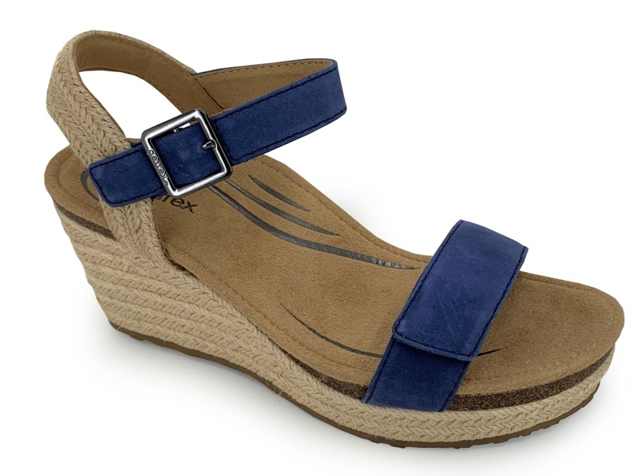 Sling-Back AETREX | Aetrex Sydney Quarter Strap Wedge Sandal Blue