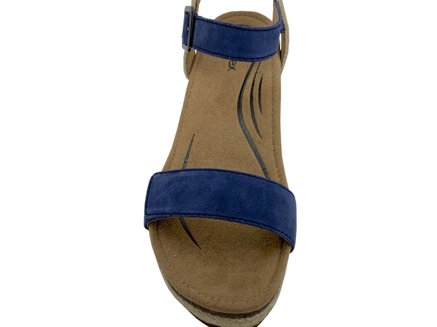 Sling-Back AETREX | Aetrex Sydney Quarter Strap Wedge Sandal Blue