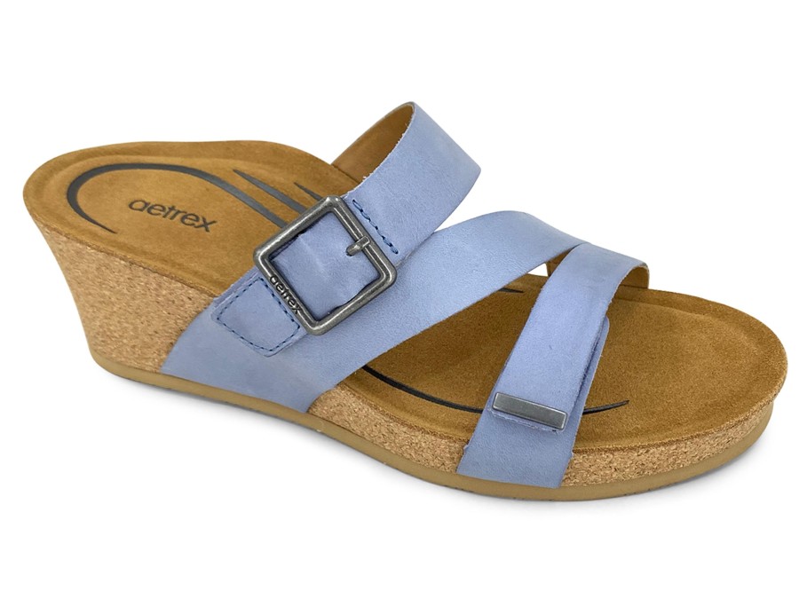 Slides AETREX | Aetrex Kimmy Wedge Slide Blue