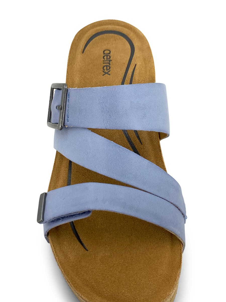 Slides AETREX | Aetrex Kimmy Wedge Slide Blue