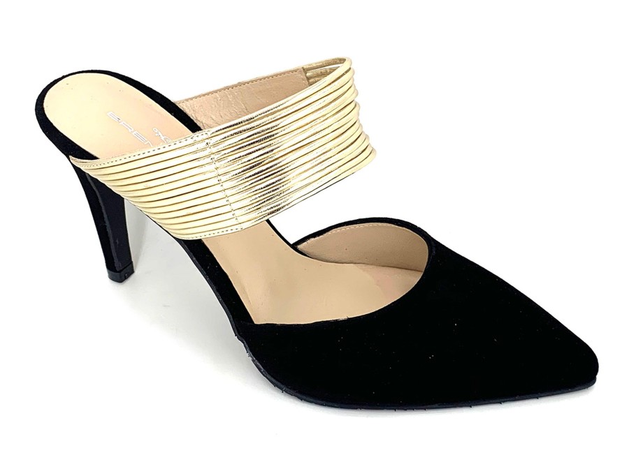 Slides BRENDA ZARO | Brenda Zaro T3574 Diane Heel Gold Black