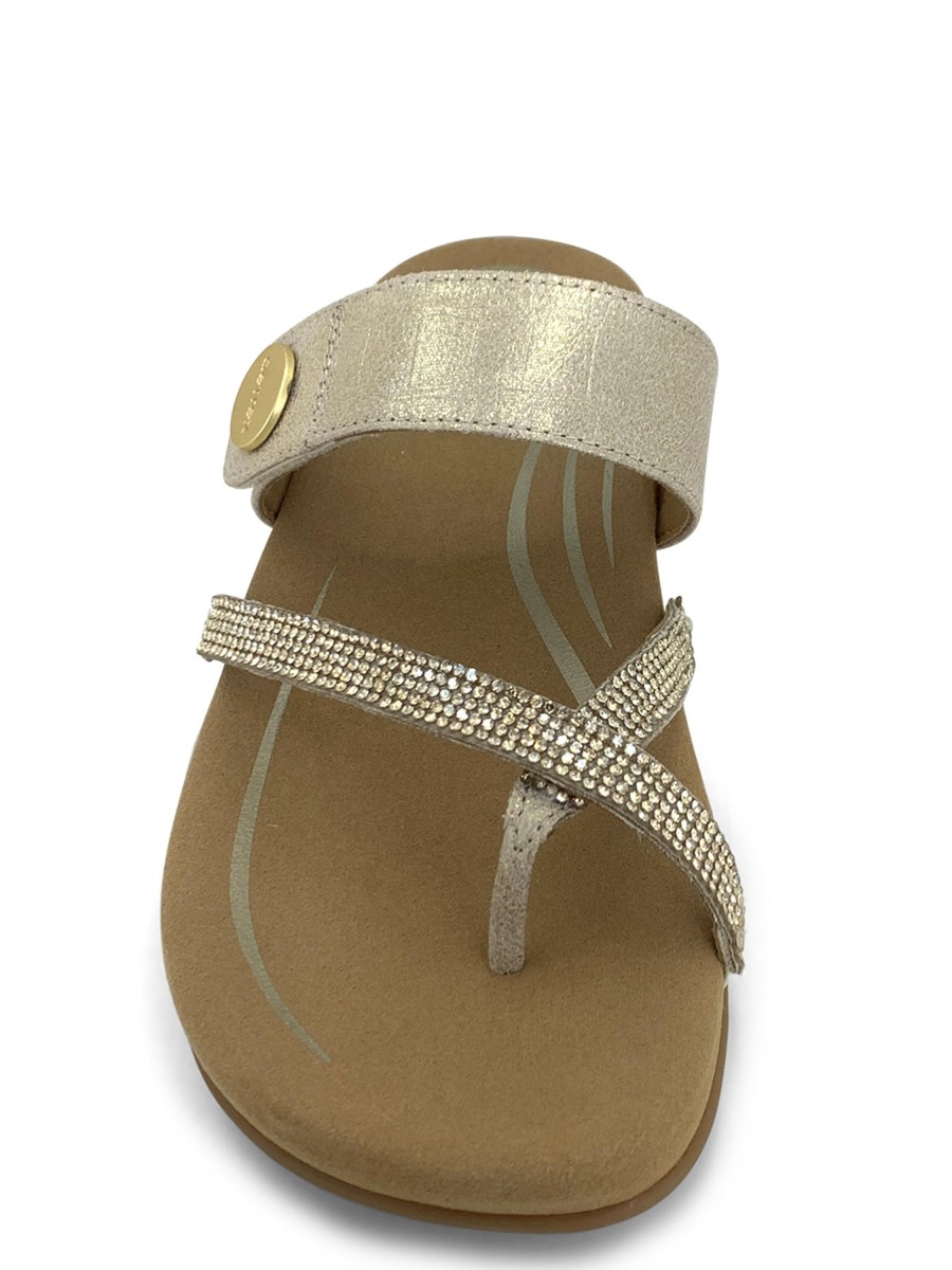 Slides AETREX | Aetrex Izzy Sparkle Thong Sandal Gold